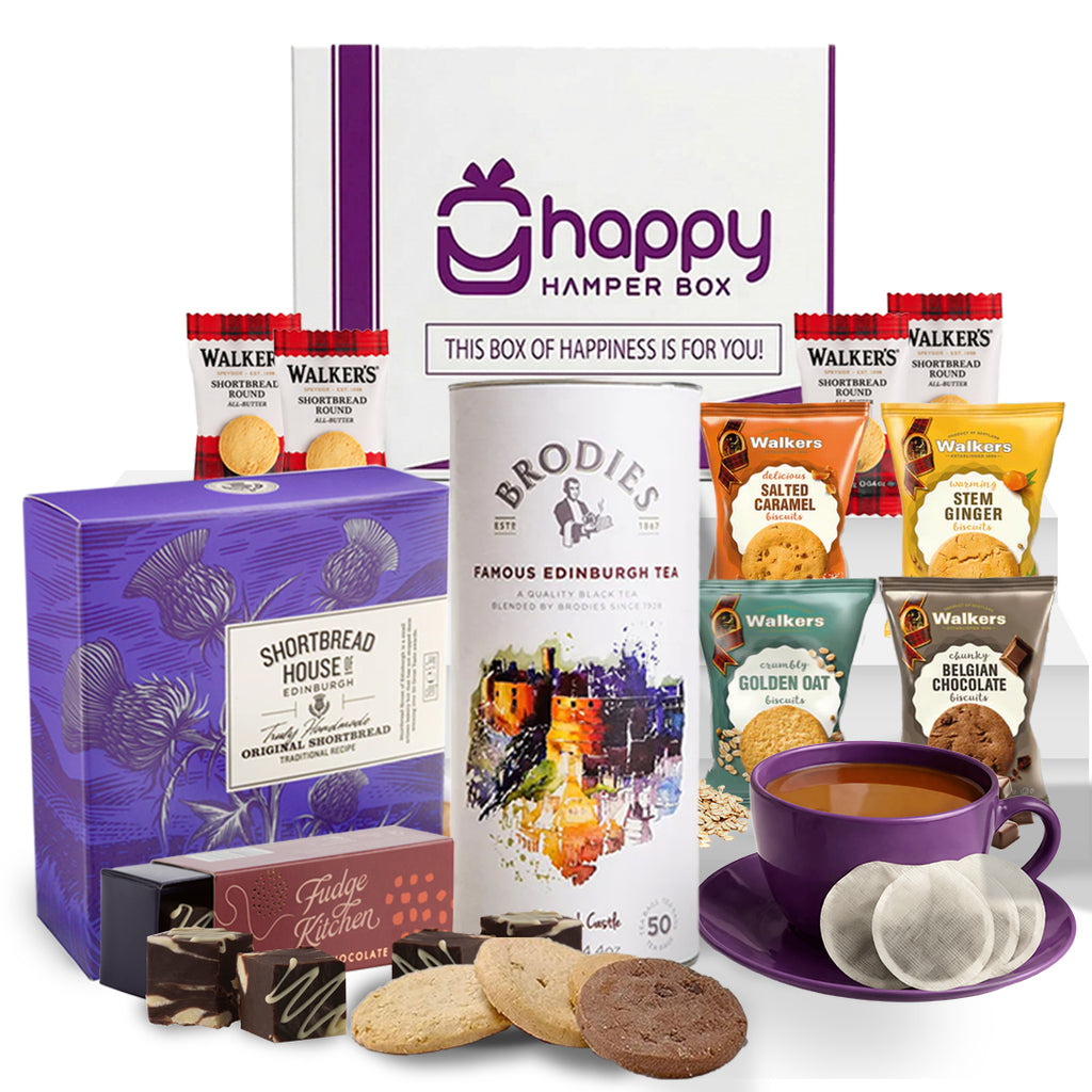 Afternoon Tea Hamper Gift Set includes Edinburgh Tea, Fudge, Shortbread, Assorted Biscuits |
