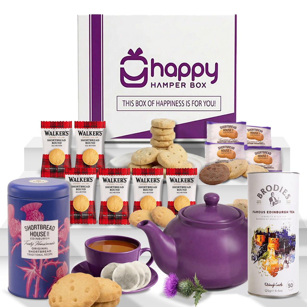 Scottish Afternoon Tea Hamper Gift Set x 12 Items; Edinburgh Tea, Shortbread Tin, 10 Shortbread Packs