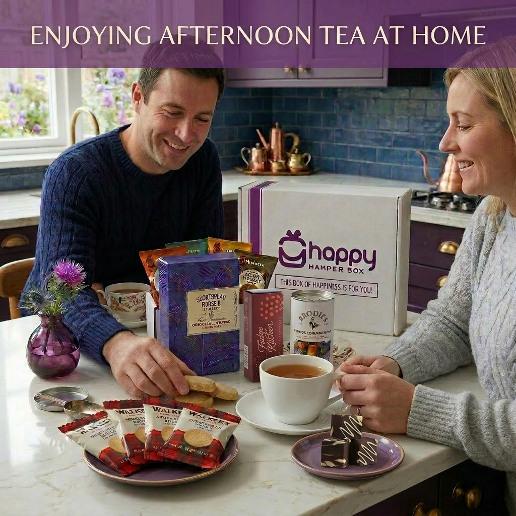 Afternoon Tea Hamper Gift Set includes Edinburgh Tea, Fudge, Shortbread, Assorted Biscuits |