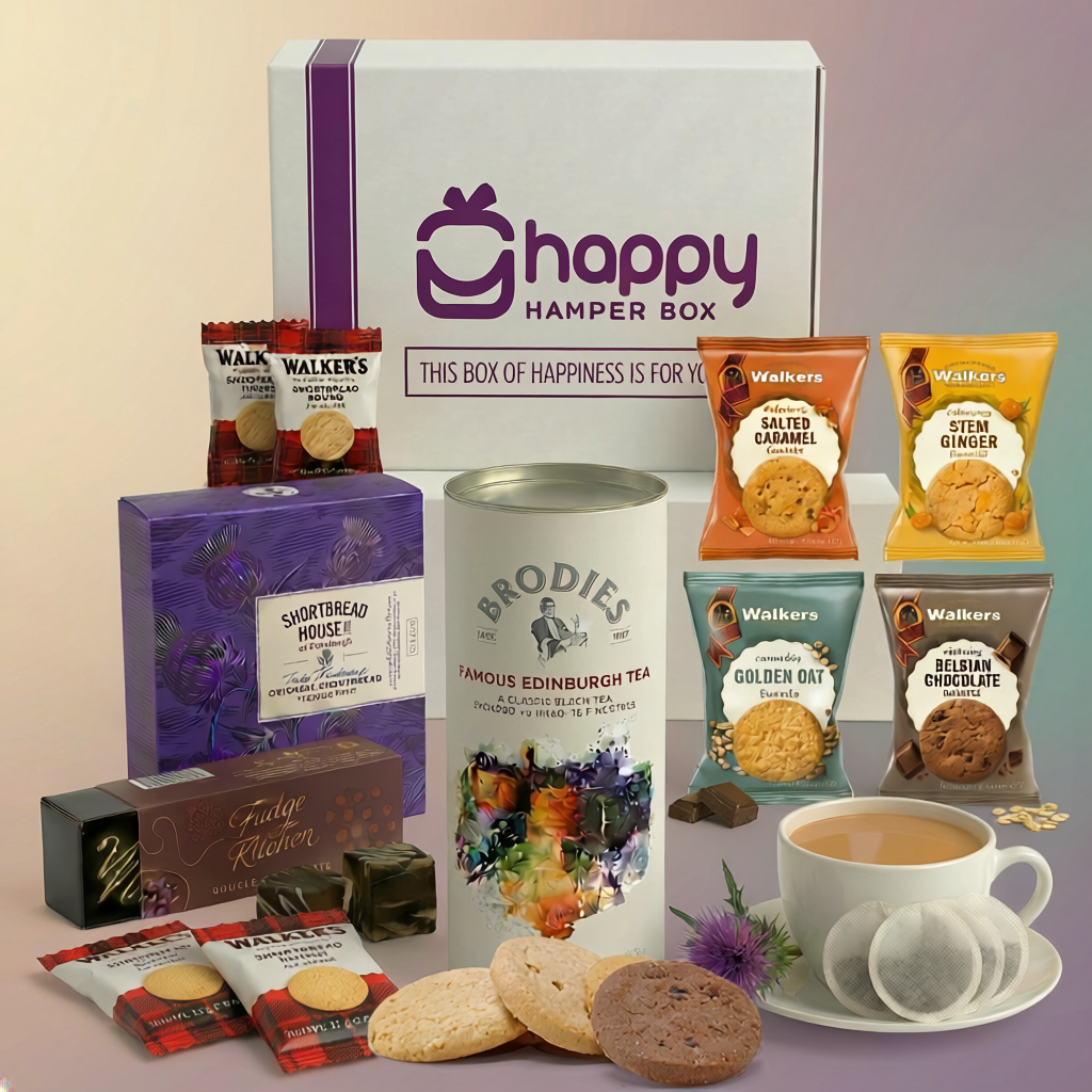 Afternoon Tea Hamper Gift Set includes Edinburgh Tea, Fudge, Shortbread, Assorted Biscuits |