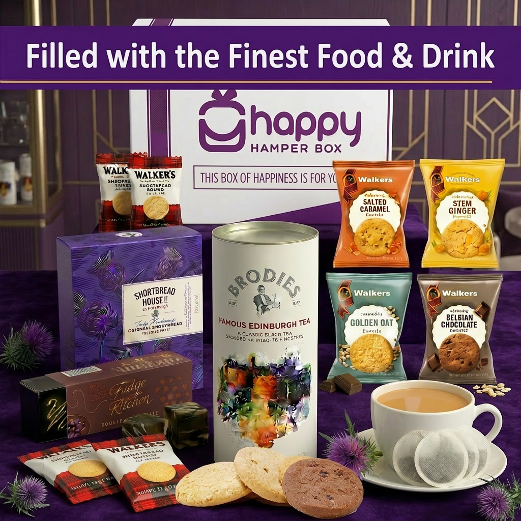 Afternoon Tea Hamper Gift Set includes Edinburgh Tea, Fudge, Shortbread, Assorted Biscuits |