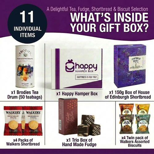 Afternoon Tea Hamper Gift Set includes Edinburgh Tea, Fudge, Shortbread, Assorted Biscuits |