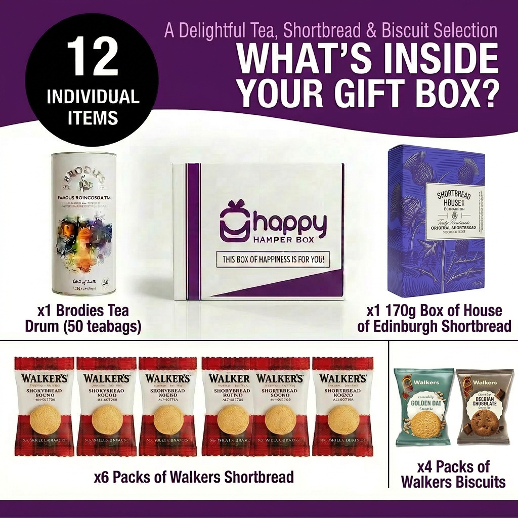 Scottish Afternoon Tea Hamper Gift Set x 12 Pcs includes Edinburgh Tea, Shortbread, Assorted Biscuits